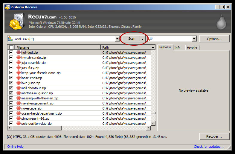 Recuva - Scan Recuva - Scan