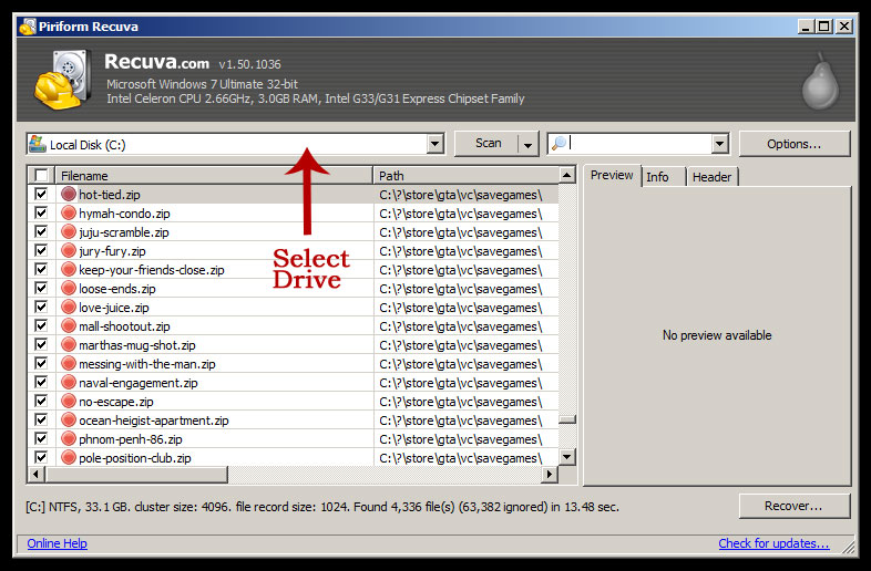 Recuva - Select Drive Recuva - Select Drive