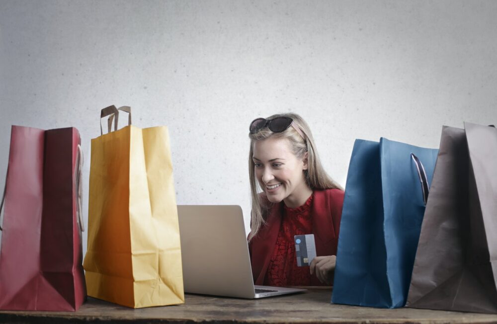 A woman shopping online at home